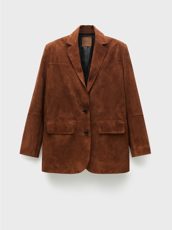 Mango Jackets & Blazers - Mango Medium Relaxed Fit Suede Blazer in Vintage Brown